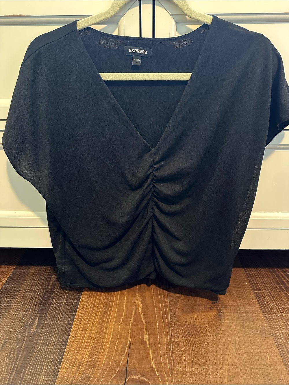 Express Black Ruched V-Neck Blouse